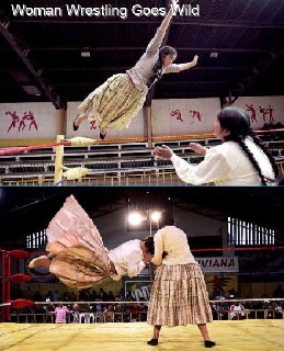 Woman wrestler flies